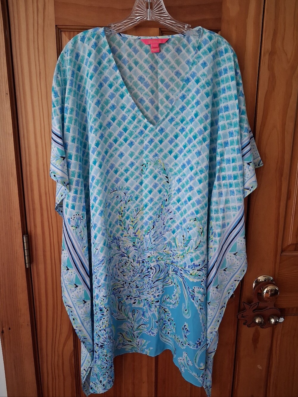 Lilly Pulitzer Lindamarie Silk Caftan Aqua/green L/XL Brand New With Tags